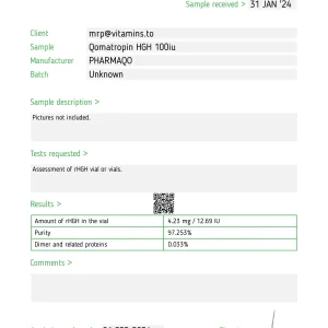Alternative view of Qomatropin HGH 100iu – Pharmaqo Labs
