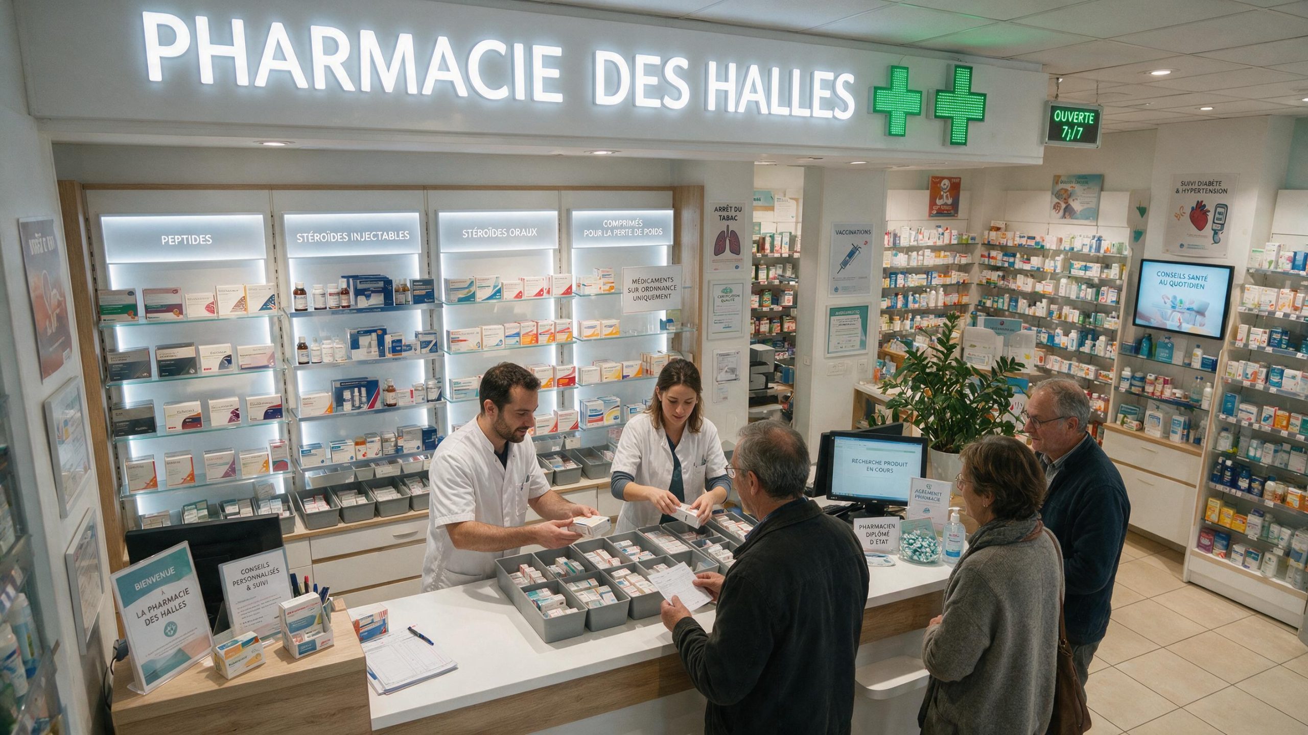 Intérieur moderne de la Pharmacie des Halles à Paris